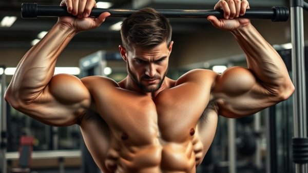 Muscular man doing lat pulldown exercise in gym, best back exercise