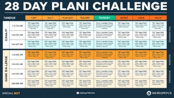 28-Day Plank Challenge schedule infographic for fitness progression.