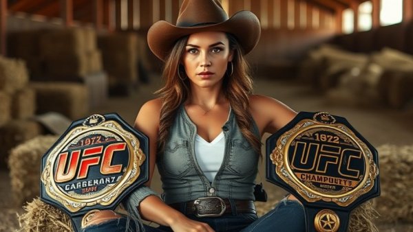 Confident woman with UFC belts displaying longevity secrets.