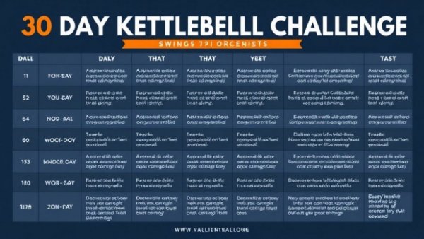 30 Day Kettlebell Swing Challenge progress chart, detailed daily plan