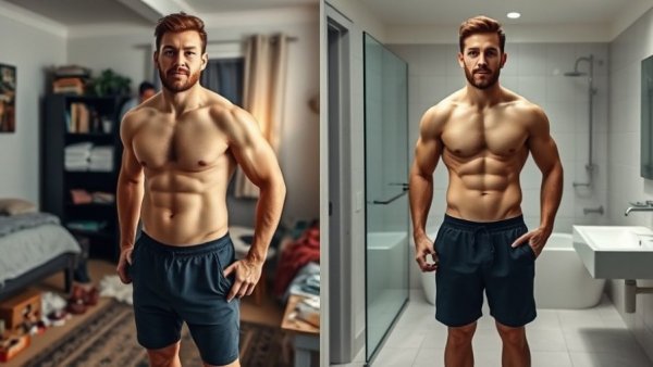 Matthew's fitness transformation side-by-side comparison.