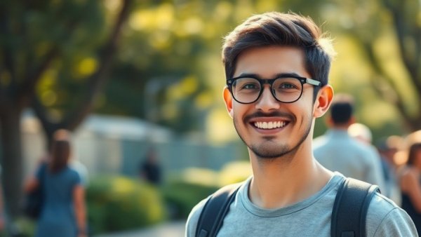 Smiling man outdoors, represents modern confidence.