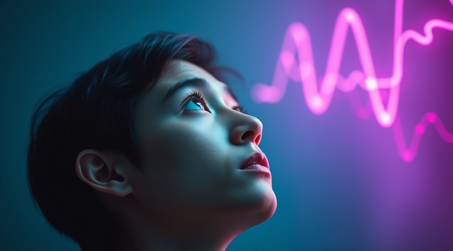 Young adult pondering brain energy production with vibrant abstract waves, showcasing creatine supplementation's cognitive benefits.