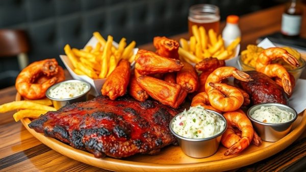 Applebee's All You Can Eat Boneless Wings with fries and shrimp.