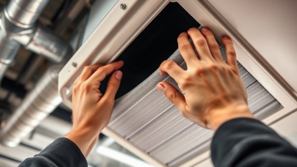 Hands changing HVAC filter for allergy solutions.