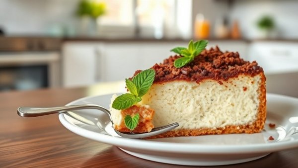 High-protein cottage cheese recipe in a delectable cake slice with chocolate topping.