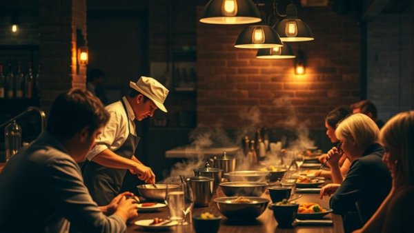 Kaiseki Lite: Chef cooking in cozy restaurant setting with guests.