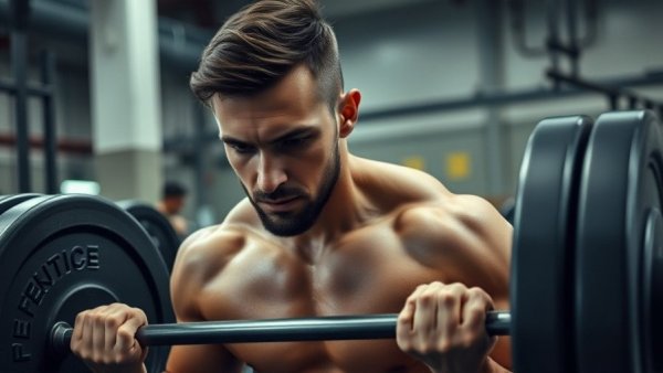 Focused man deadlifting in gym, showcasing muscle-building technique.