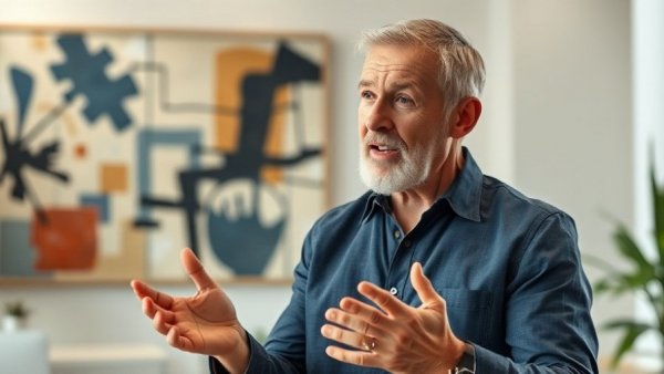 Man discussing financial targets for gyms in an office setting.