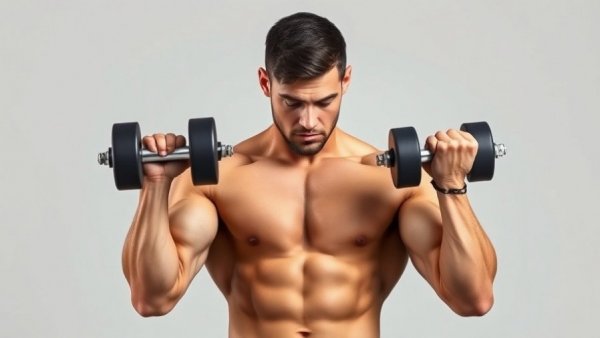 Total Upper Body Dumbbell Workout at Home, man lifting weights.