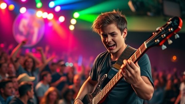 Michael Marcagi tour life and fitness: musician on stage with guitar.