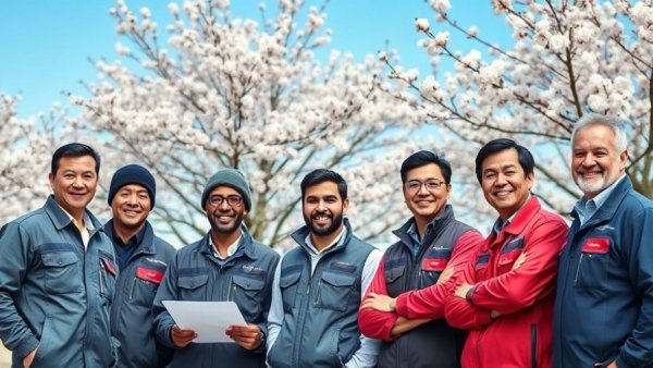 HVAC Supervisor Training group outdoors with cherry blossoms.