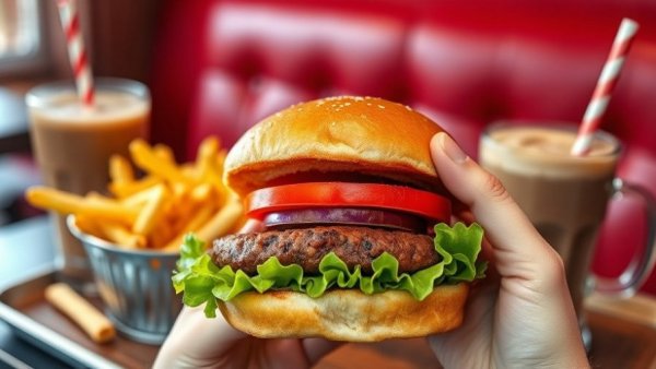 Juicy burger with fries and shake at Redhead Burger in Las Vegas.