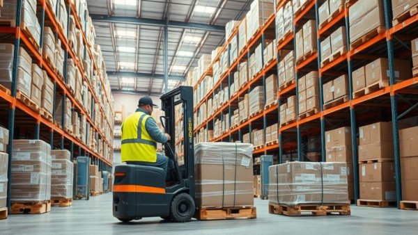 Warehouse worker using forklift in organized storage, illustrating HARDI shipments growth.
