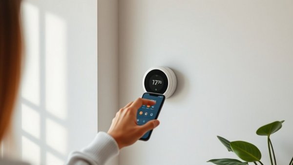 Person adjusts smart thermostat using phone; skipped HVAC maintenance.