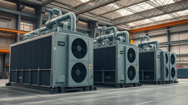 Large heat pumps in an industrial facility demonstrating heat pump technology growth.