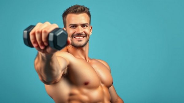 30 Min Total Upper Body Dumbbell Workout scene with muscular man lifting.
