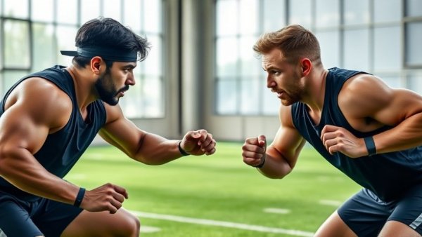 Athletes training indoors on turf, showcase AI in athletics.