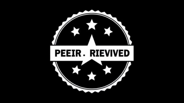 Peer-reviewed stamp logo design in black and white