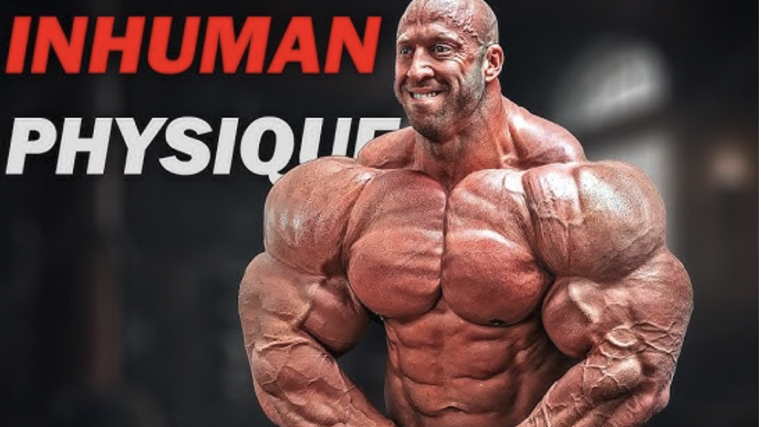 IFBB Pro Petar Klančir performing a back exercise with a dumbbell in the gym.