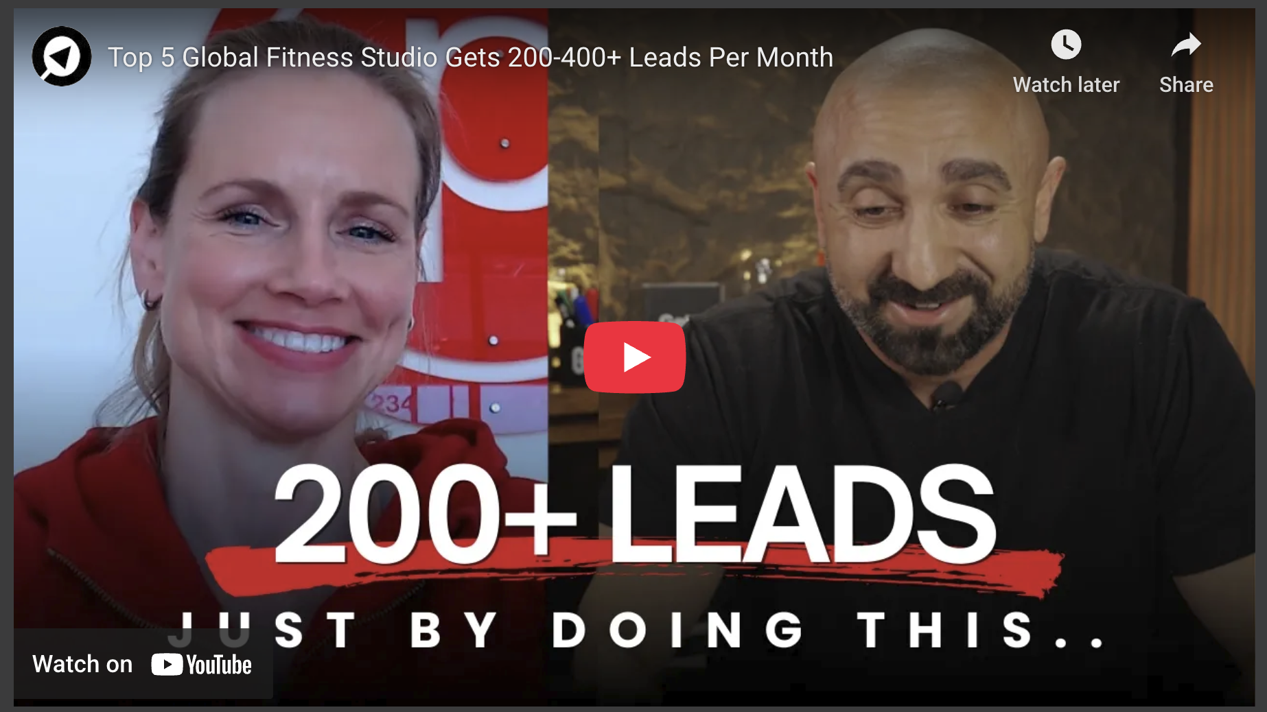 Video thumbnail for generating fitness studio leads with two speakers.