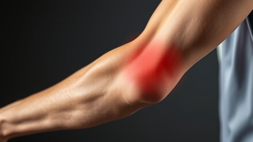 Close-up of an arm with elbow support for lateral epicondylitis prevention