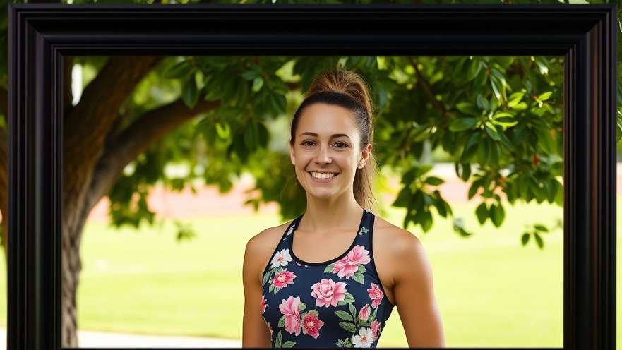 Smiling female athlete in floral dress outdoors, embodying Warrenton fitness community spirit.