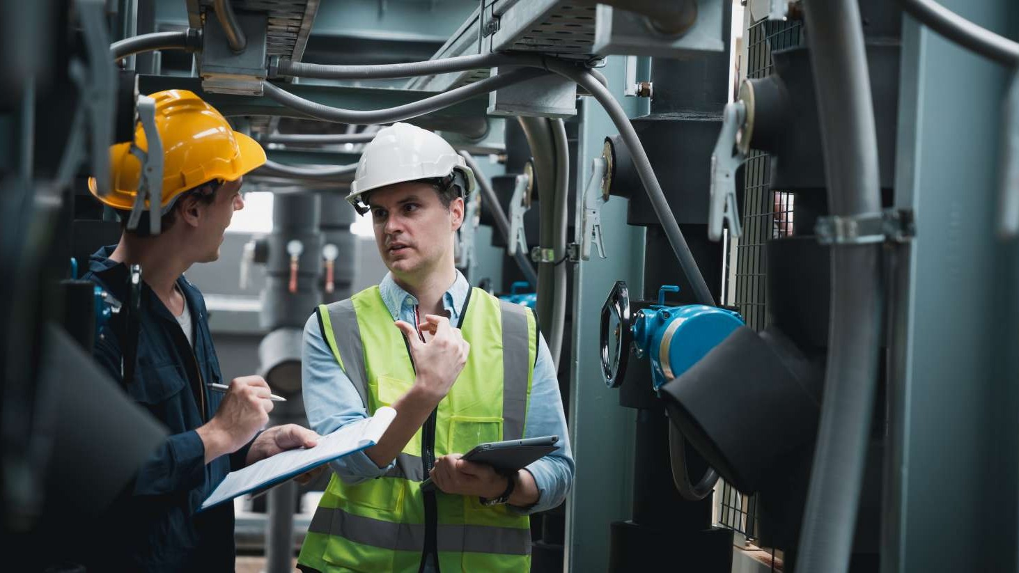 Confident technician showcases energy-efficient heat pump, highlighting HVAC market trends.