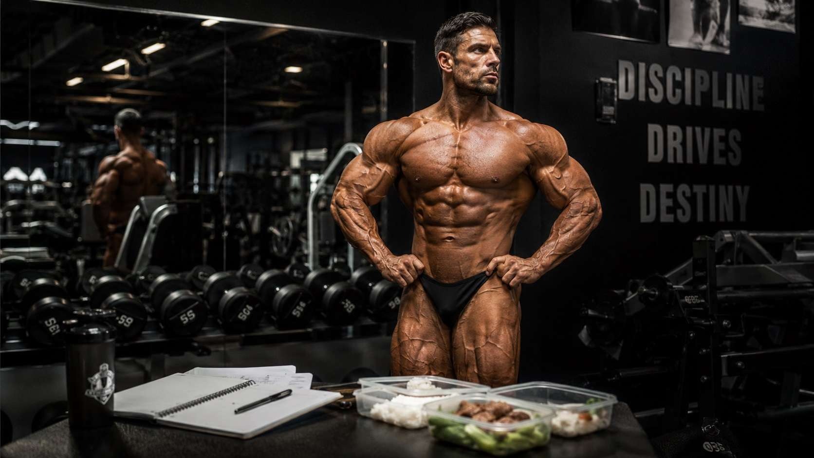 Bodybuilder demonstrating technique to lose last layer of fat