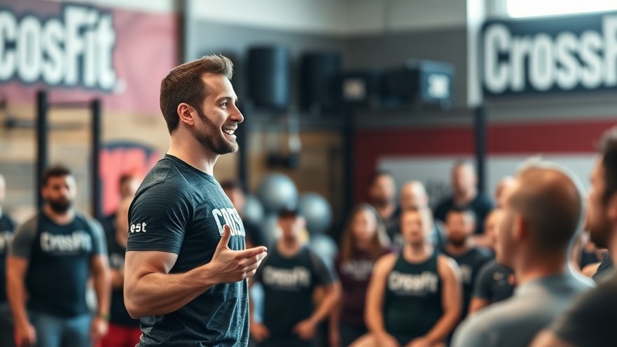 Energetic male speaker shares CrossFit competition prep tips to an engaged audience.