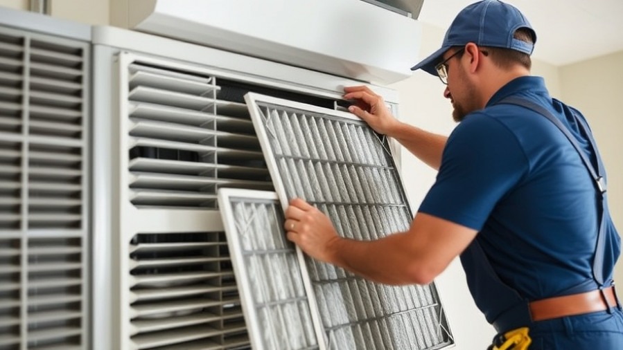 HVAC contractor performing filter replacement for optimal air quality and furnace maintenance.