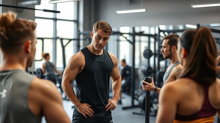 Personalized coaching: fitness trainer guiding members on tracking progress and motivation.