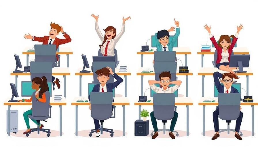 Illustration of diverse individuals practicing office exercises.