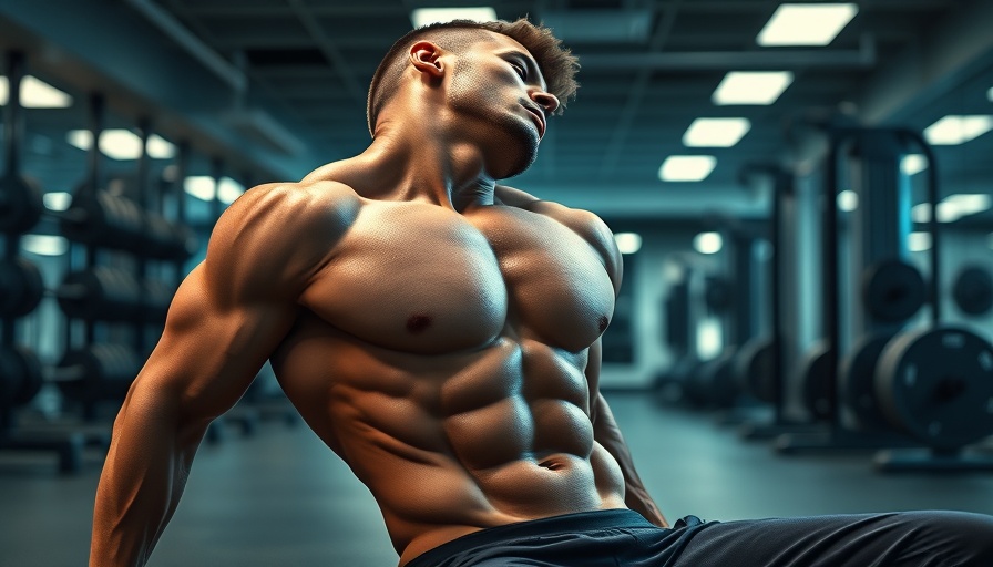 Muscular man showcasing six-pack abs in gym environment.