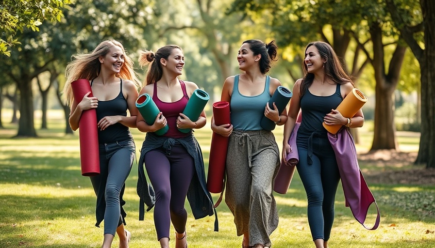 Happy women with yoga mats laughing together for menopause advice
