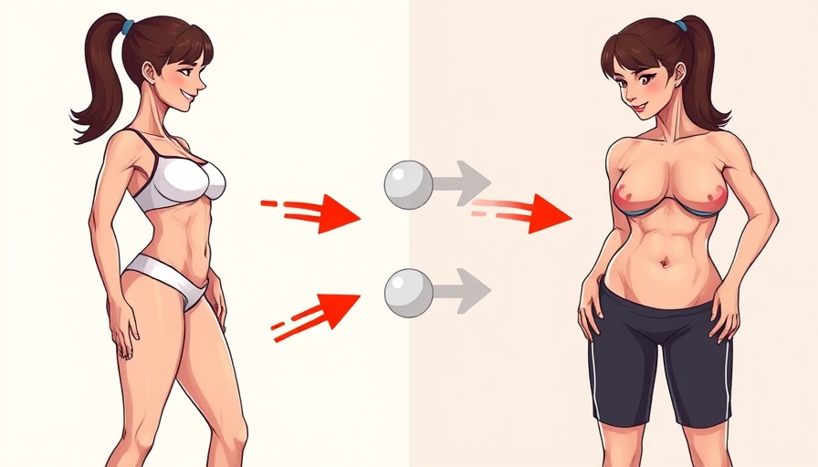 Illustration of transforming belly fat with arrows and muscles.