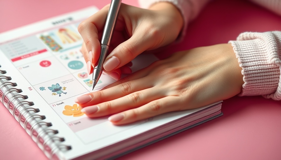 Planner close-up with hand writing, stay on track while traveling.
