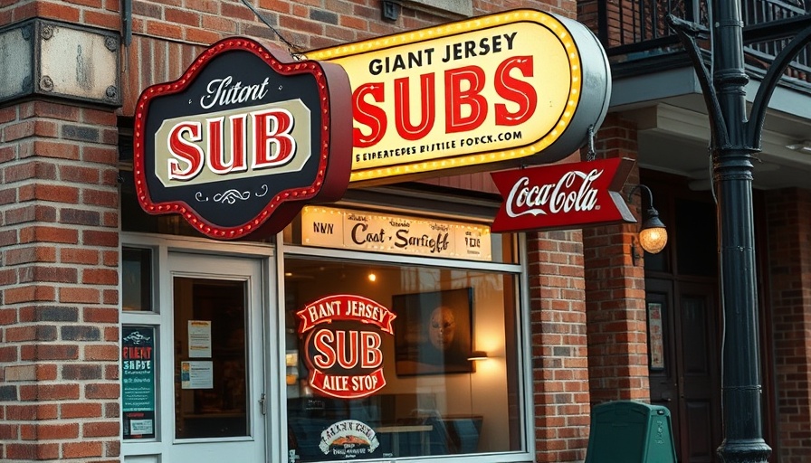 Baldinos Giant Jersey Subs 50th Anniversary: Vintage shop exterior with sign
