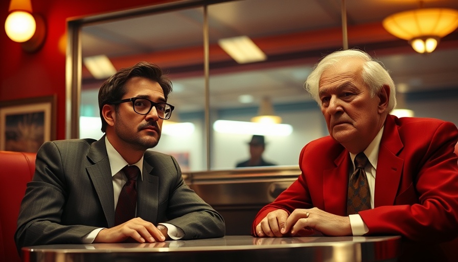 Vintage diner scene of two men in a deep discussion about McDonald's tip credit debate.