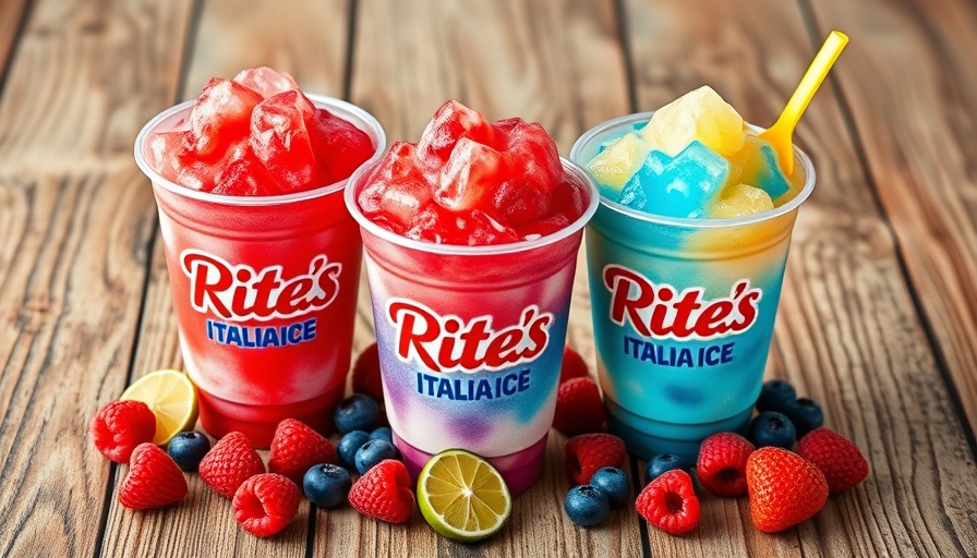 Rita's Italian Ice in Slidell with colorful ice cups and fruits.