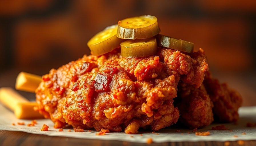 Party Fowl Nashville hot chicken topped with pickles, spicy and crispy.