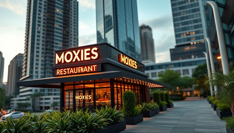 Moxies D.C. restaurant opening with bright sign and modern facade