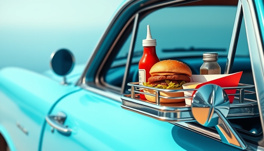 Retro car with tray of condiments celebrating Best Bites from the Restaurant News Feed.