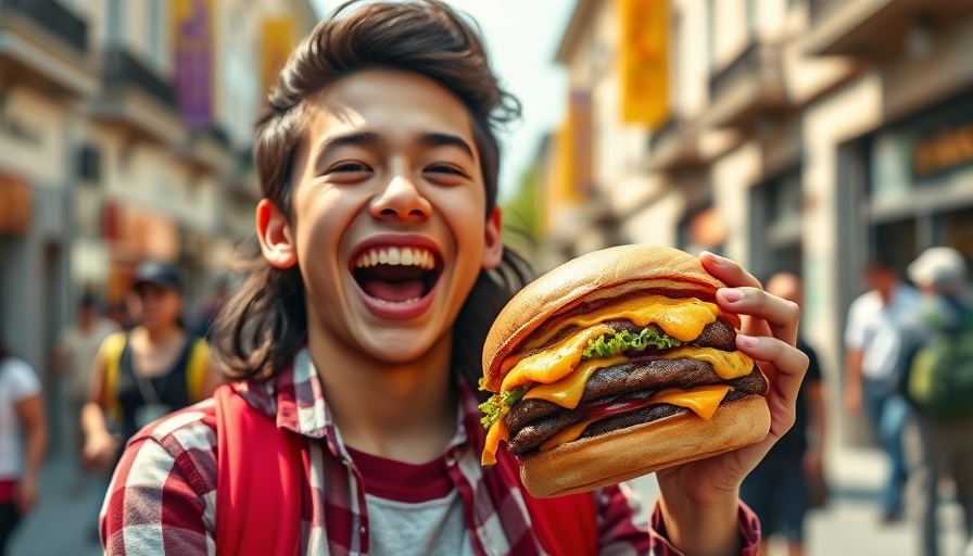 Big Apple PigOut with a large burger in city setting