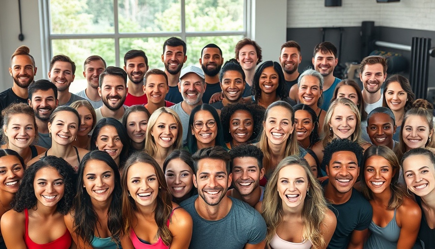 Joyful group headshots in a grid, mixed backgrounds.