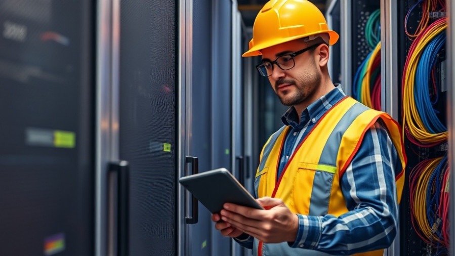 Engineer inspecting server racks for energy-efficient liquid cooling technologies.