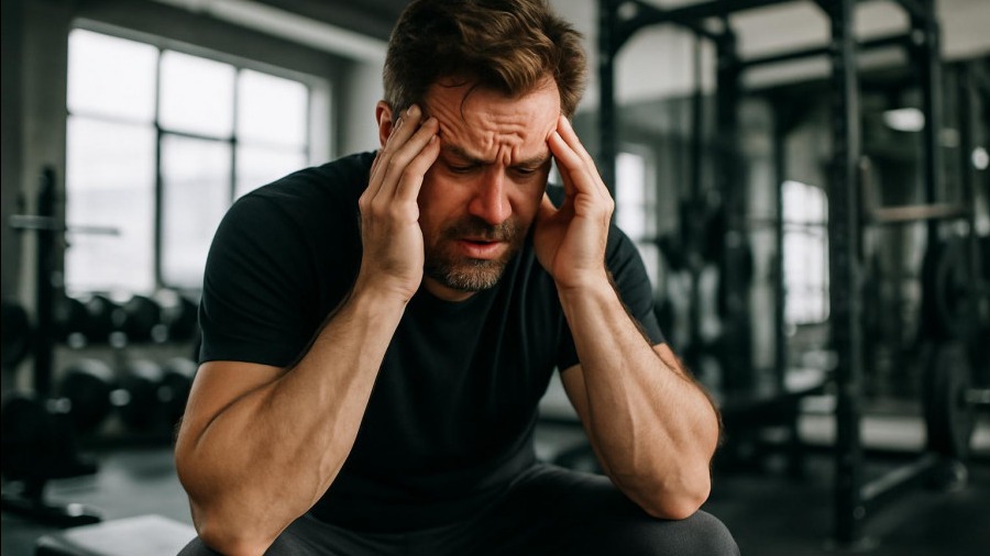 Stressed out gym owner managing business challenges and operations.