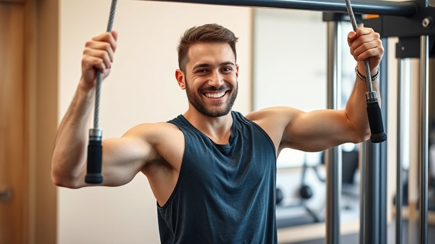 Cable arm workouts illustration with muscular flex.
