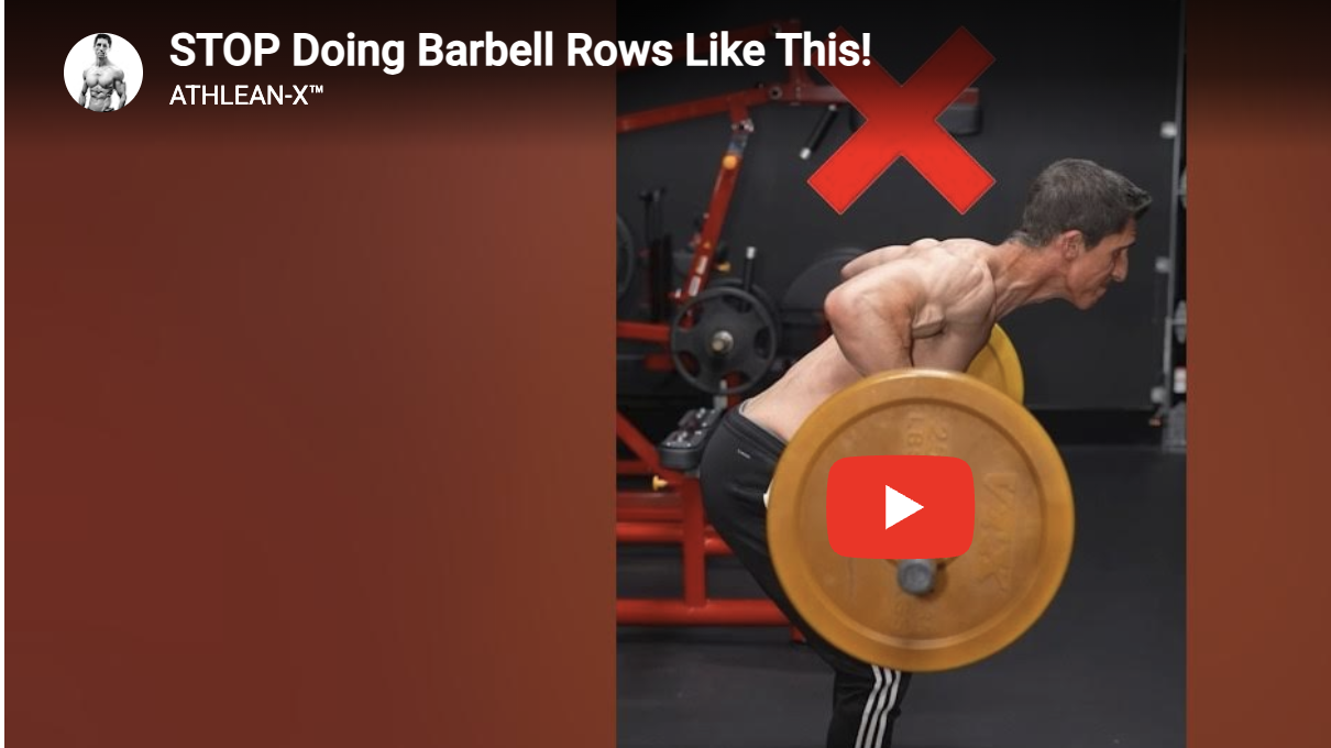 Incorrect barbell row technique in a gym setting to improve form.