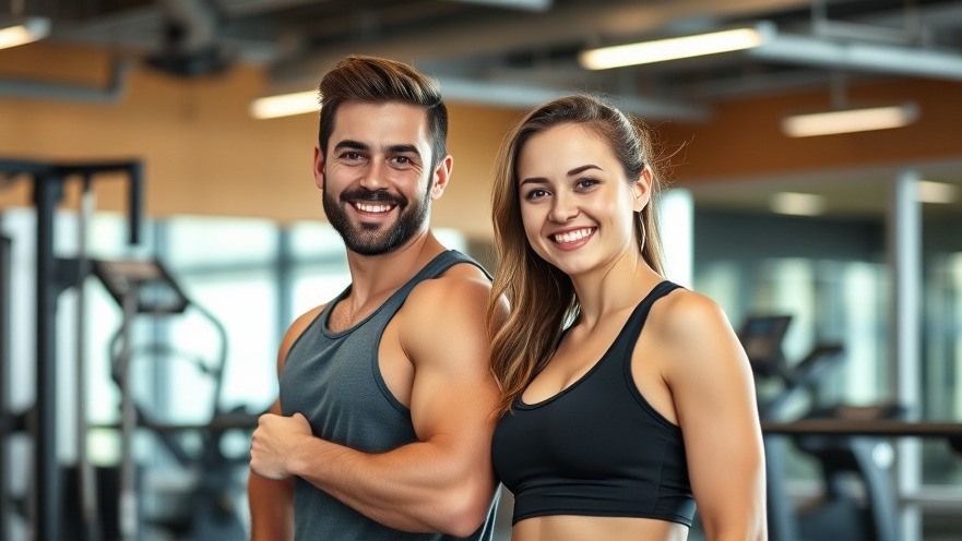 Happy male and female athletes performing joint health exercises at the gym.